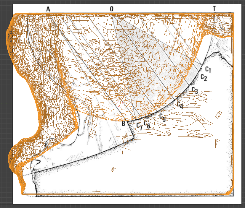 cross-section view of generated mesh and drawings
